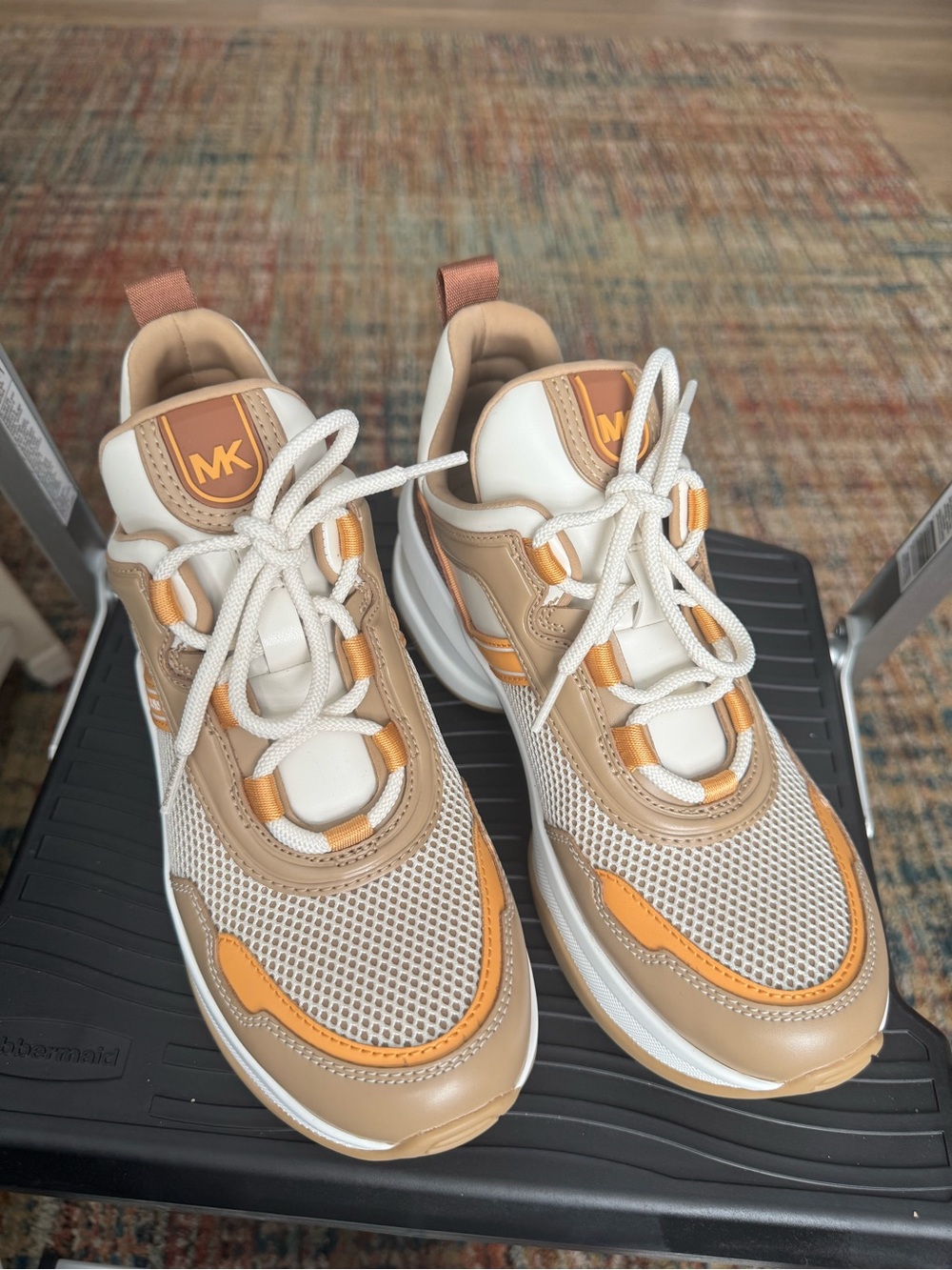 Michael Kors Beige, White & Orange Women's Lace-Up Sneakers